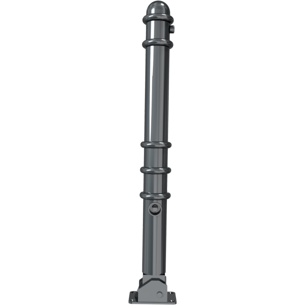 Ornamental bollard | Series 479B | � 76 mm | foldable, self-engaging lockto be fixed by plugs, with base plate 100 x 150 mm | with triangular locking mechanism acc. with DIN 3223 | with 2 eyelets